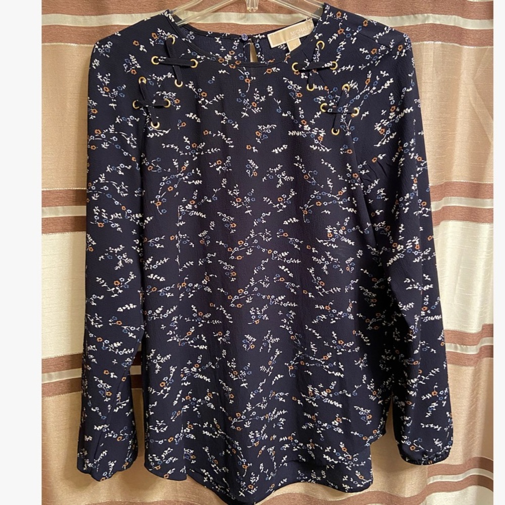 Navy floral blouse. Long sleeve.